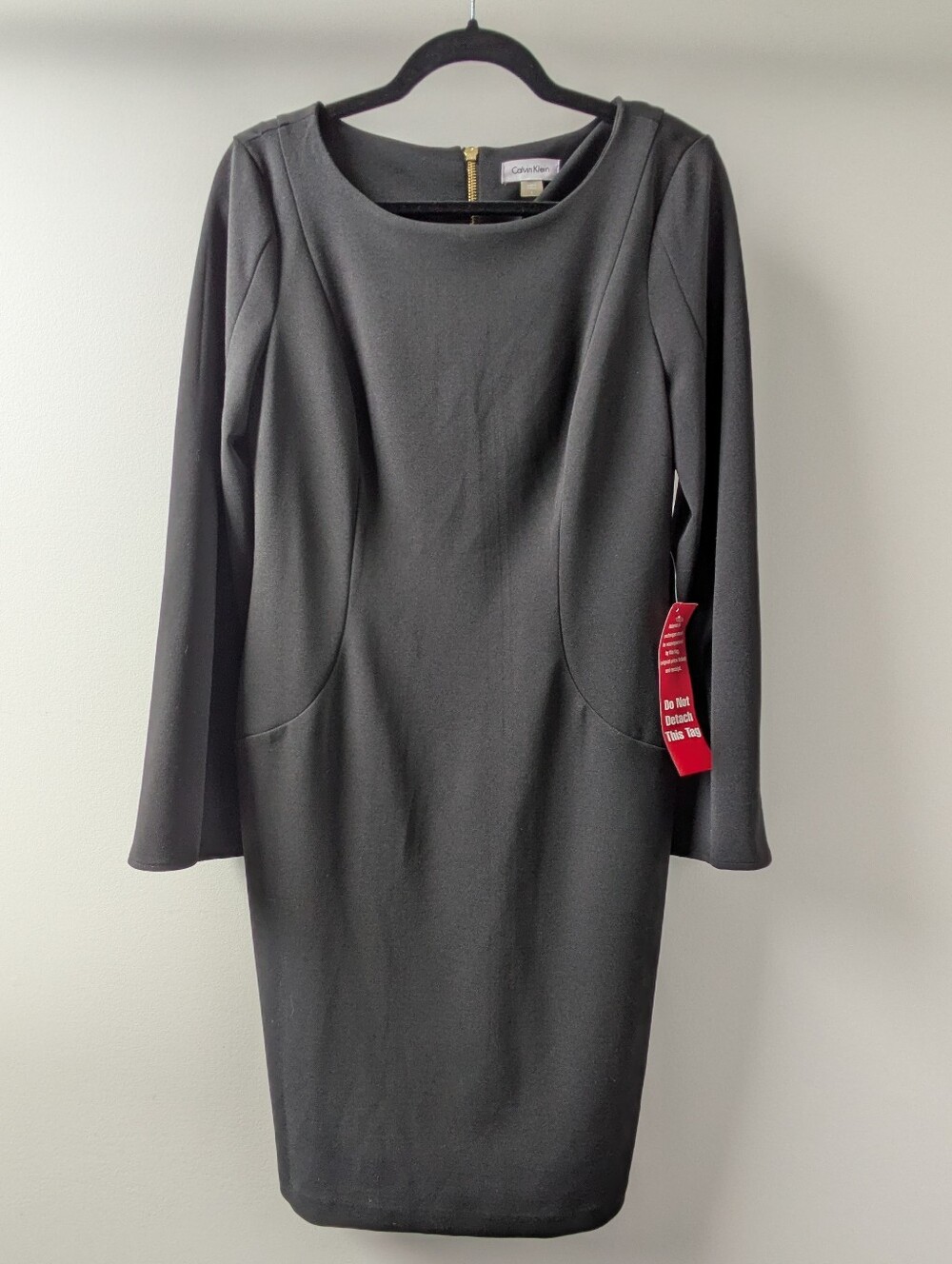 Calvin Klein Black Long Sleeve Sheath Dress with Back Zip